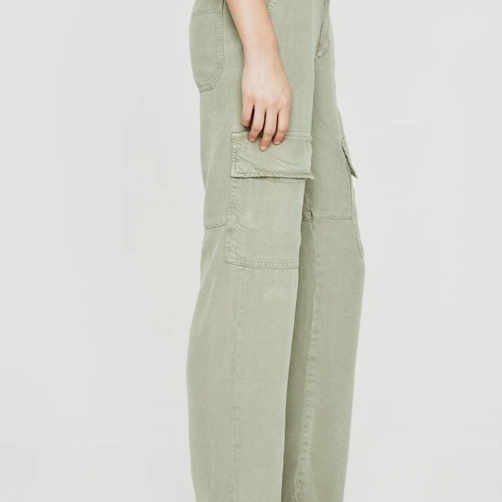 AG Los Angeles Knoxx Cargo High Rise Baggy Boyfriend green pants. Grunge utility - Picture 3 of 16